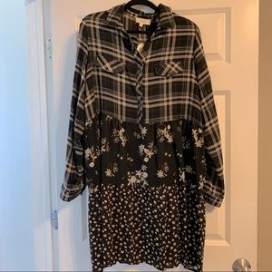 Mixed print plaid and floral dress